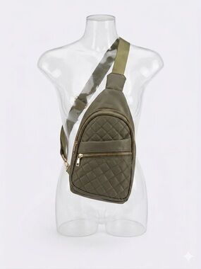 Quilted Olive Green Sling Crossbody Bag
